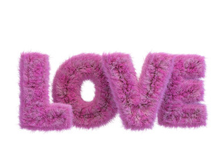 Cute fluffy pink text about love. 3D