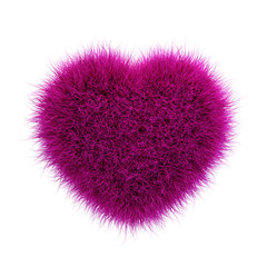 Cute fluffy pink heart shape on white. 3D