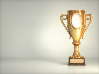 Golden cup on white background 3d illustration