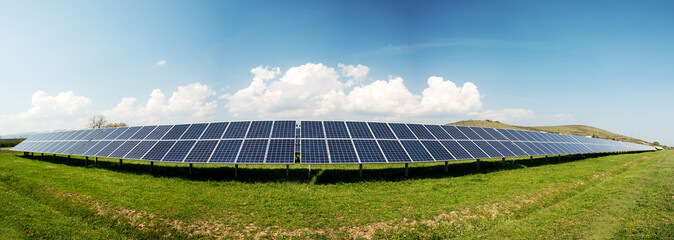 Panoramic view of solar panels, photovoltaics - alternative electricity source