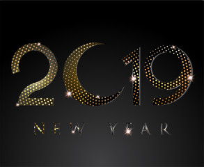 2019 new year numbers with half tone gold background. Vector illustration