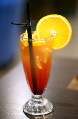 Macro photo of fruit bright tasty cocktails
