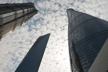 Skyscrapers from a low angle view in modern city of China