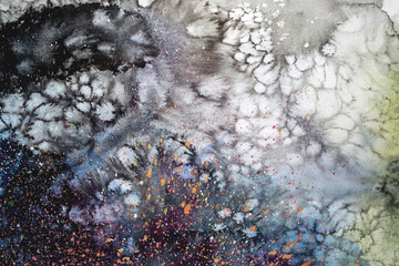 Abstract watercolor illustration. Hand drawn watercolour painting. Colorful blots textured background.