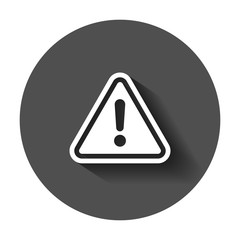 Exclamation mark icon in flat style. Danger alarm vector illustration with long shadow. Caution risk business concept.