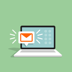 Email alert in laptop. Message on computer screen. Notification vector concept. Vector illustration in flat style.