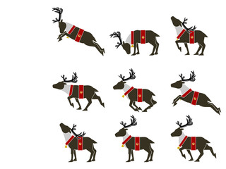 Set of simple Santa's reindeer icon on transparent background