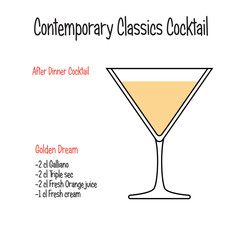 Golden dream alcoholic cocktail vector illustration recipe isolated