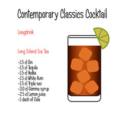 Long Island tea alcoholic cocktail vector illustration recipe isolated
