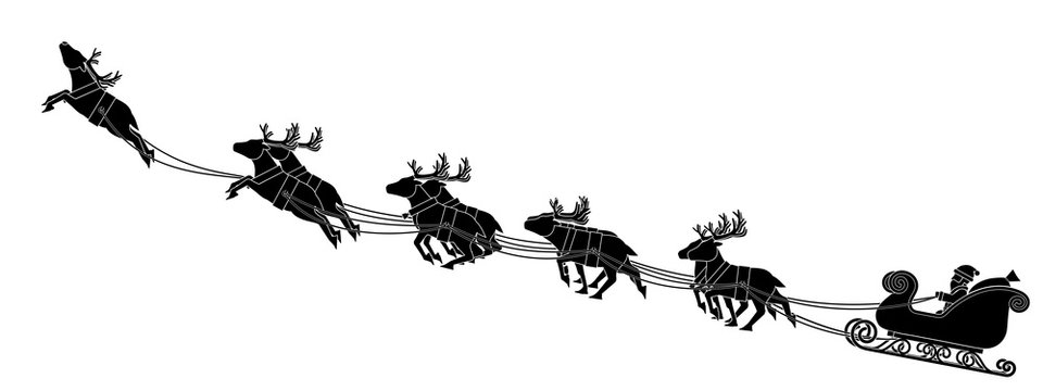 Composition Of  Santa And His Reindeer On Transparent Background