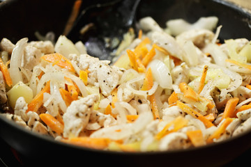Chicken breast and vegetables in a wok