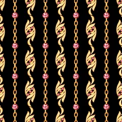 Gordijnen Naadloos verticaal patroon met gouden sieraden en edelstenen © Gribanessa