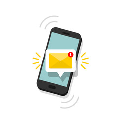 Message icon 3d. Reminder on screen smartphone. New email notification. Sms message concept in flat style. Isolated vector illustration. - obrazy, fototapety, plakaty