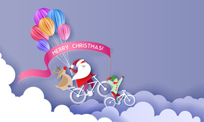 Fototapeta na wymiar Merry Christmas design card with Santa and elf