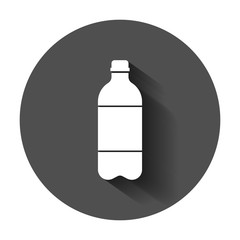 Water bottle icon in flat style. Plastic soda bottle vector illustration with long shadow. Liquid water business concept.