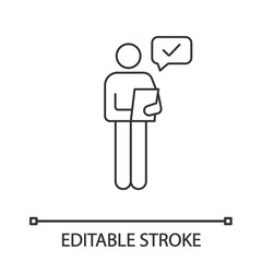 Person checking document linear icon