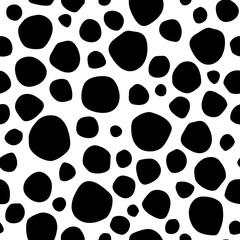 Seamless abstract pattern with black shabby spots on white background.