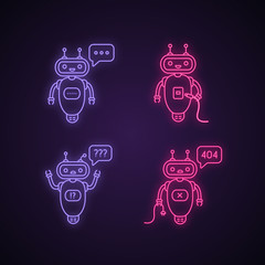 Chatbots neon light icons set