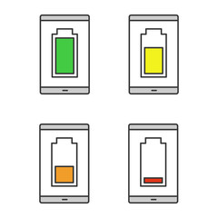 Smartphone battery charging color icons set