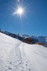 Fototapeta na wymiar winter Wanderweg am Zwölferkopf zur Hütte
