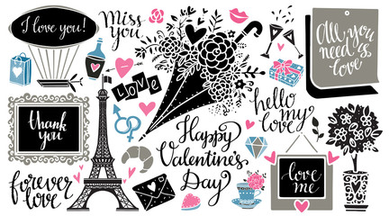 Valentines day design elements, icons