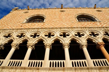 view of the wall of the palazzo ducale in Venice, Italy