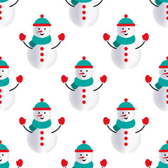 Vector illustration. Snowman isolated on white background. Seamless pattern.