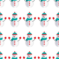 Vector illustration. Snowman isolated on white background. Seamless pattern.