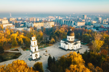 Above Chisinau at sunset. Chisinau is the capital city of Republic of Moldova - 232771924
