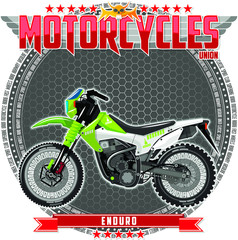 Motorcycle of a certain type, on a symbolic background. Motorcycle text and background are located on separate layers.