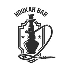 Hookah shop. Emblem template with hookah. Design element for logo, label, sign.