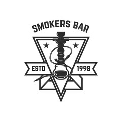 Hookah shop. Emblem template with hookah. Design element for logo, label, sign.