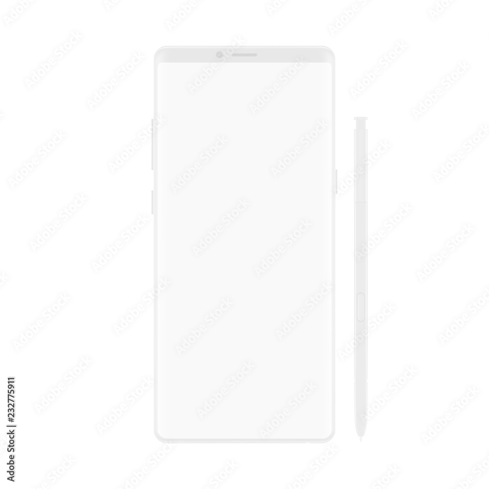 Poster High quality new version of soft clean white elegant note smartphone with blank white screen. Realistic vector mockup tablet pad for visual ui app demonstration.