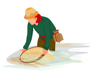 agriculturist finding fish in canal vector design