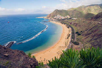 San Andres, Tenerife. Amazing coastline with beaches and tourist attractions. Anaga Mountains in the background.