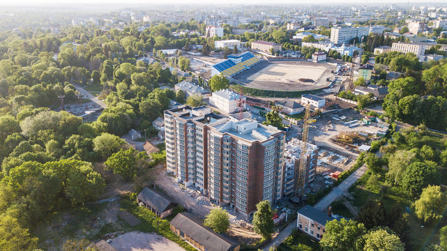 Aerial view of construction of a multistorey building