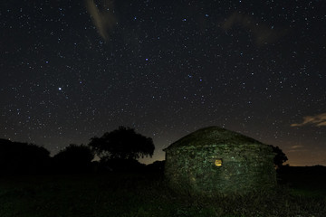 Night landscape with old structure near Montehermoso. Extremadura. Spain.