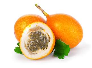  Grenadilla oval fruit with a green leaf