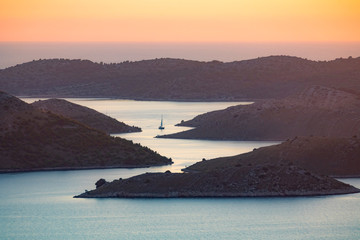 Kornati, lonely sailboat between the islands at sunset, Croatia © Milan Noga reco