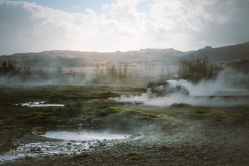 Geothermal geyser area in Haukadalur, Iceland