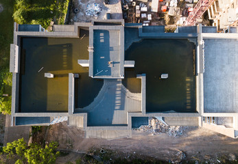 Aerial view of roof checking with plenty of water