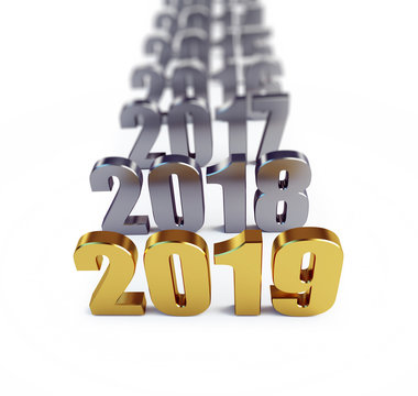 New Year 2019 on a white background 3D illustration, 3D rendering