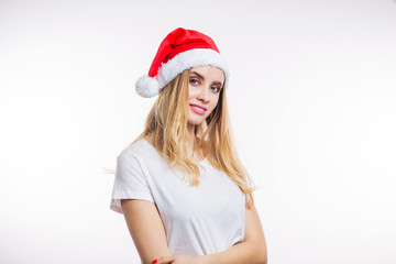 Beautiful smiling woman wear santa claus hat