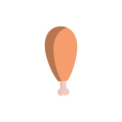 Piece of meat (chicken leg) flat illustration. Vector colorful icon on white  background.