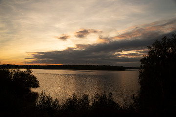 Fototapeta na wymiar Sunset over Lake Reinders in Maasduinen National Park. Limburg, Netherlands