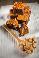 Homemade cake, Cashews nut toffee cake, copy space, selective focus