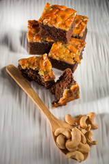 Homemade cake, Cashews nut toffee cake, copy space, selective focus