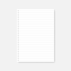 Square hole punched A4 white lined paper sheet for ring binder