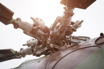 Old russian combat helicopter MI-24V, detail russian arms