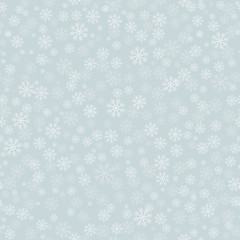 Lovely Bright Snowflakes Vector Pattern. Delicate Light Blue Background. White Snow.  Cute Simple Winter Sky. Falling Flakes. Confetti of Snowflake Shape.